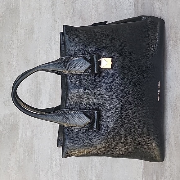 Michael Kors Handbags - MICHAEL KORS ROLLINS SATCHEL BLACK SNAKESKIN EMBOSSED LEATHER